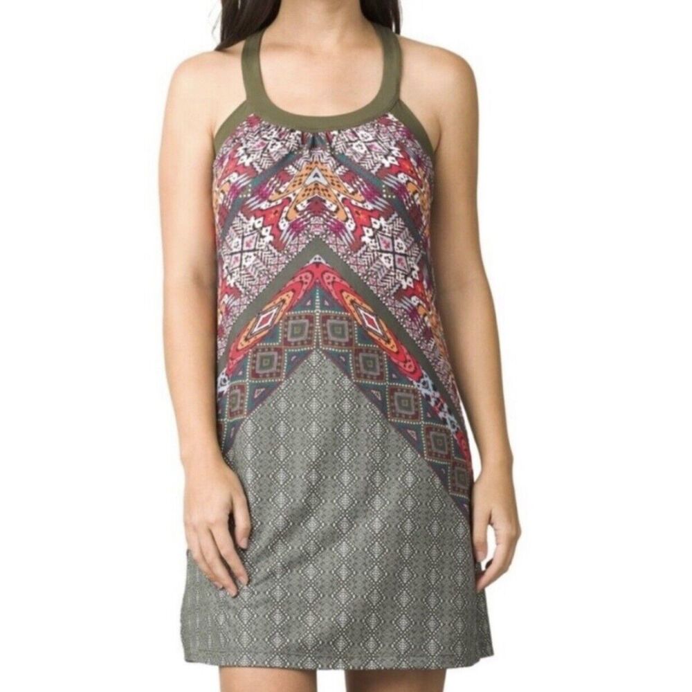Prana Cantine Halter Dress Women's M Green Casual Hike Outdoor Bra Athleisure